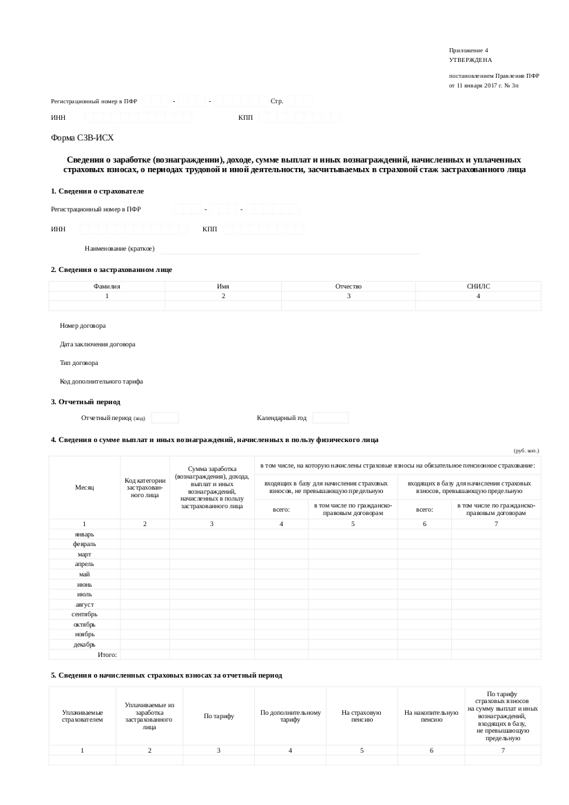 Формы СЗВ-СТАЖ, ОДВ-1, СЗВ-КОРР, СЗВ-ИСХ: Постановление Правления ПФР от  11.01.2017 N 3п